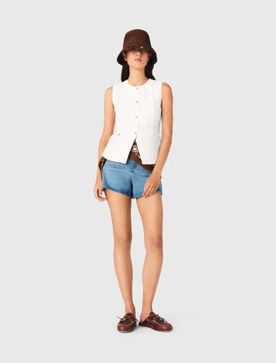 Maje Embroidered Linen-blend Jacket In White