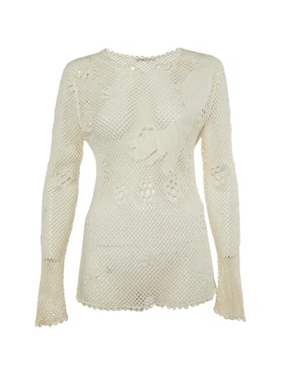 Pre-owned Maje Embroidered Mesh Sweater In Neutral