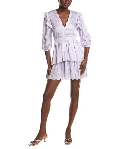 Maje Embroidered Ruffle Mini Dress In Purple