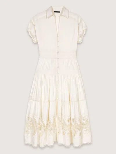 Maje Embroidered Ruffled Maxi Dress In Ecru
