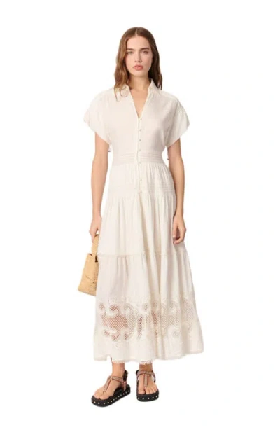 Maje Embroidered Ruffled Maxi Dress In Ecru