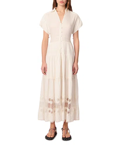 MAJE EMBROIDERED RUFFLED MAXI DRESS