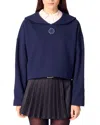 Maje Embroidered Short Sweatshirt In Navy
