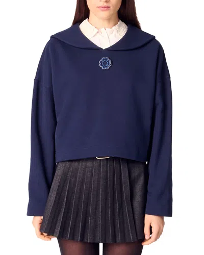 Maje Embroidered Short Sweatshirt In Navy