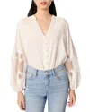 Maje Womens Blanc V-neck Lace-insert Linen Blouse In Ecru