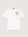 Maje Womens Heart-embellished Short-sleeved Cotton-jersey T-shirt Bicolore In White / Black