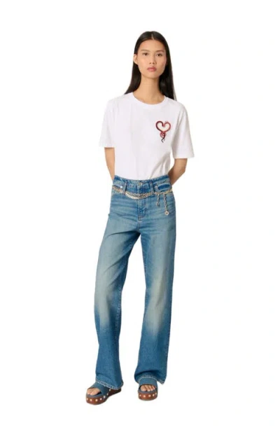 Maje Embroidered T-shirt In White/red