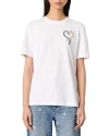 Maje Womens Heart-embellished Short-sleeved Cotton-jersey T-shirt Bicolore In White/black