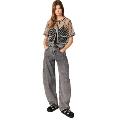 MAJE MAJE EMBROIDERED TULLE TOP