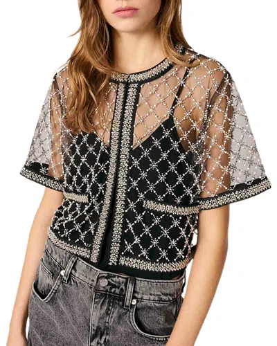 MAJE EMBROIDERED TULLE TOP