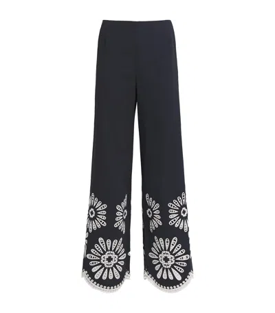Maje Embroidered Wide-leg Trousers In Blue
