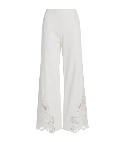 Maje Embroidered Wide-leg Trousers In White