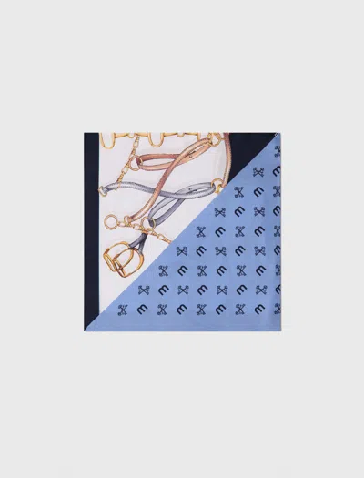 Maje Equestrian Motif Silk Scarf In Blue