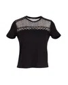 Maje Eyelet And Lace Insert Top In Black Cotton In Black