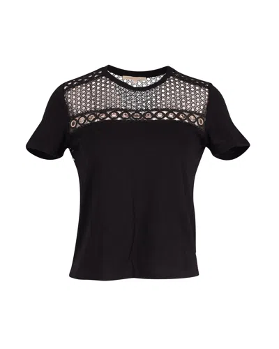 Maje Eyelet And Lace Insert Top In Black Cotton
