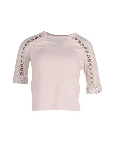 Maje Eyelet Lace With Gromet Top In White Cotton