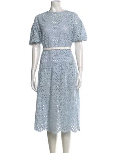 Pre-owned Maje Eyelet Midi Length Dress In Blue