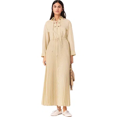 Maje Rossima Eyelet Pleated Maxi Dress In Brown