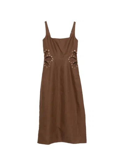 Maje Eyelet-detail Midi Dress In Brown