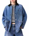 Maje Womens Blue Cord-collar Relaxed-fit Denim Jacket In Blue
