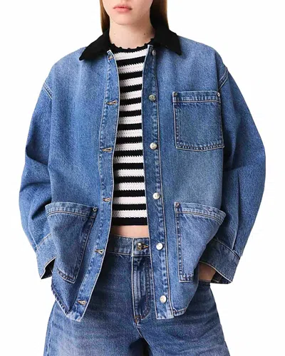Maje Faded Denim Jacket In Blue