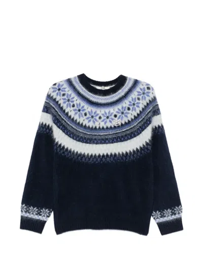 Maje Fair Isle-knit Sweater In Blue