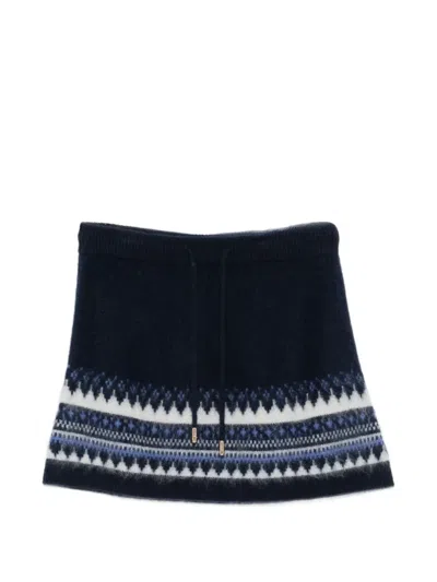 Maje Fair Isle-patterned Knitted Short Skirt In Blue