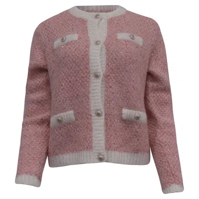 Maje Fancy Lurex Knit Cardigan In Pink Polyester