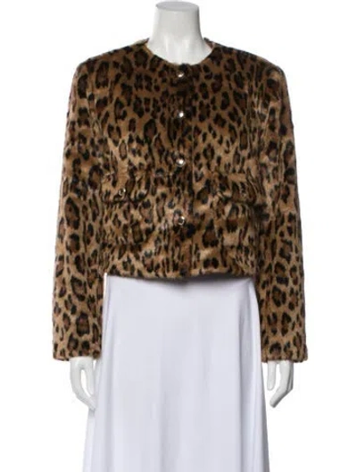 Pre-owned Maje Faux Fur Animal Print Faux Fur Jacket W/ Tags In Brown