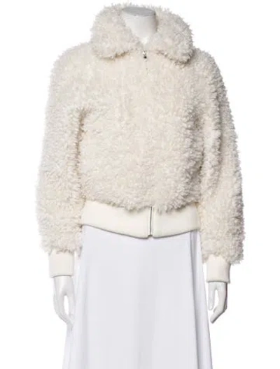 Pre-owned Maje Faux Fur Bomber Jacket W/ Tags In White