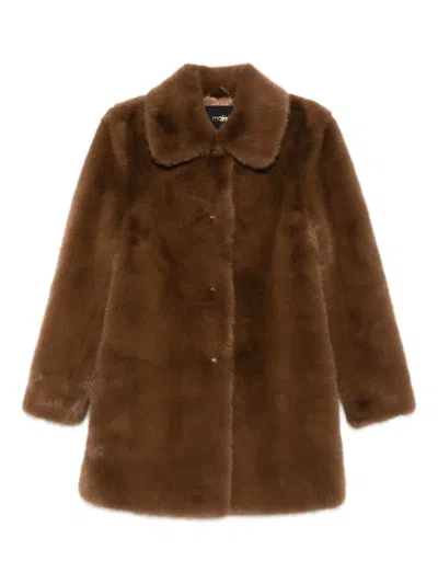 Maje Womens Brown Collared Mid-length Faux-fur Coat