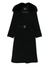 Maje Faux-fur-collar Belted Coat In Black