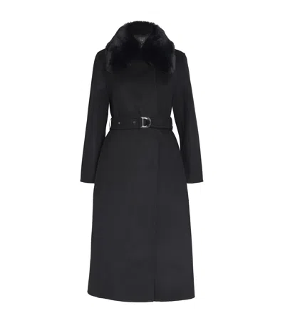 Maje Faux Fur-collar Coat In Black