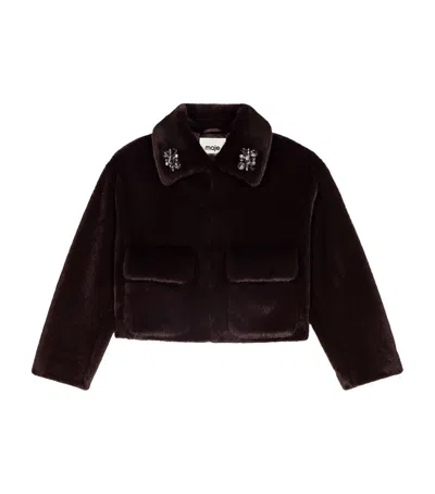 Maje Faux Fur Cropped Jacket In Brown