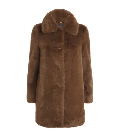 Maje Faux Fur Double-breasted Coat In Brown