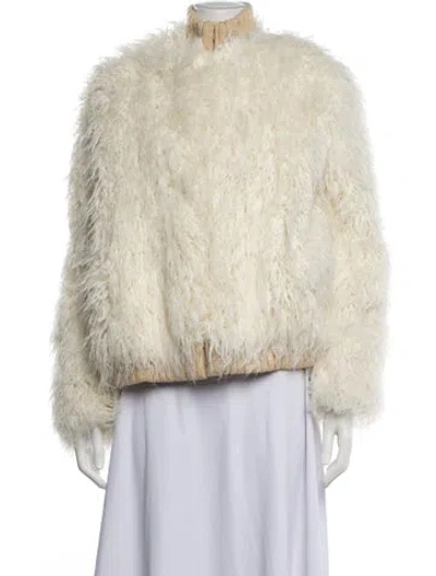 Pre-owned Maje Faux Fur Faux Fur Jacket In White
