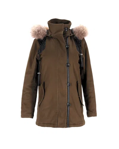 Maje Faux Fur Gove Parka In Olive Polyester In Brown