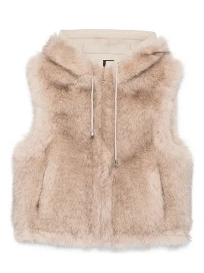 Maje Faux Fur Hooded Gilet In Neutral
