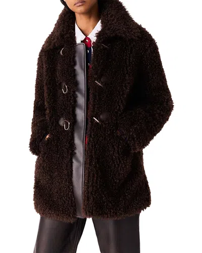Maje Faux Fur Mid Length Coat In Multi