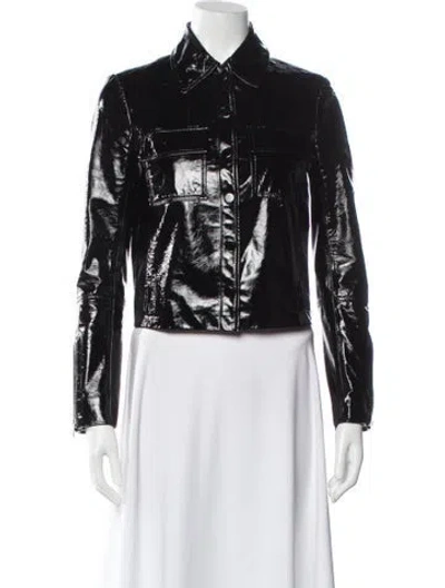 Pre-owned Maje Faux Leather Biker Jacket In Black