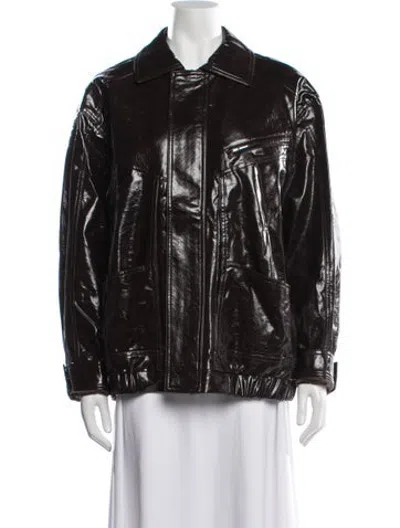 Pre-owned Maje Faux Leather Biker Jacket In Black