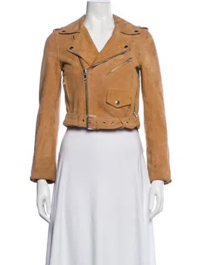 Pre-owned Maje Faux Leather Biker Jacket In Brown