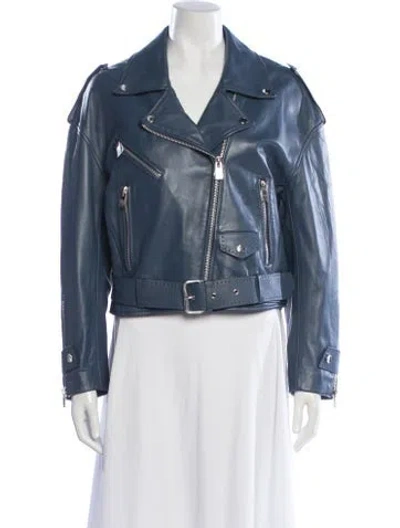 Pre-owned Maje Faux Leather Biker Jacket W/ Tags In Blue