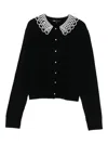 Maje Faux-pearl-embellished Cable-knit Cardigan In Black