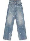 Maje Faux Pearl-embellished Jeans In Blue