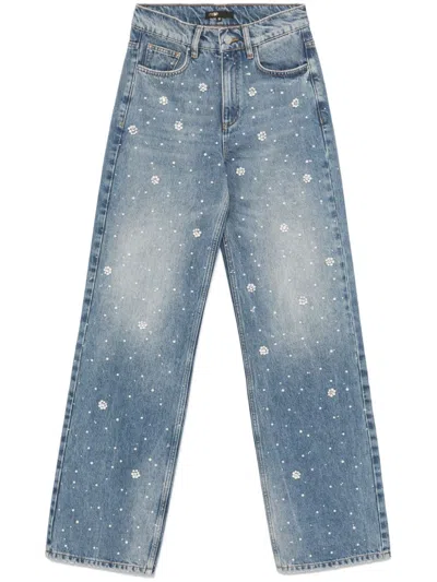 Maje Faux Pearl-embellished Jeans In Blue