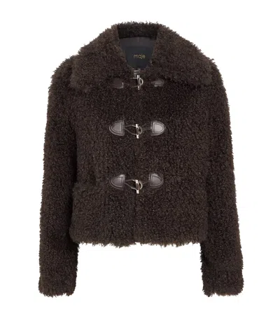 Maje Faux Shearling Bomber Jacket In Brown