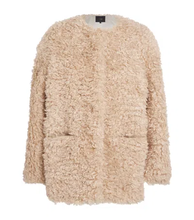 Maje Faux Shearling Coat In Neutral