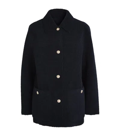 Maje Faux Shearling Reversible Jacket In Blue