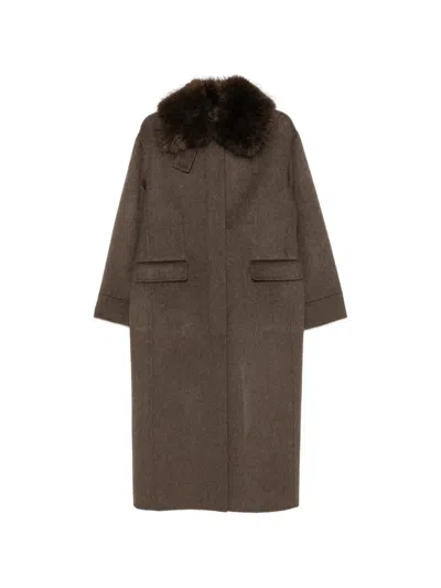 Maje Faux-fur Collar Single-breasted Coat In Brown